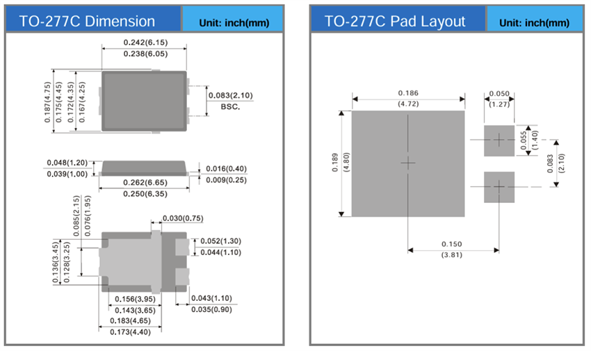 Mechanical Drawing - PANJIT MBR10H TO-277C Schottky Barrier Rectifiers
